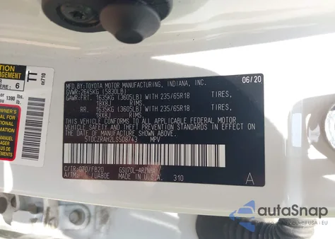 2020 Toyota Highlander L из США, поврежденный, VIN 5TDCZRAH2LS508743